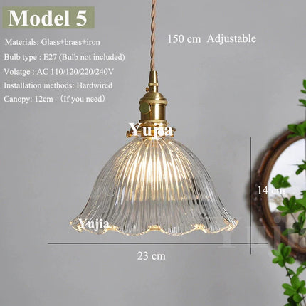 Suspension nordique en verre transparent et laiton, cordon réglable, lumière chaleureuse