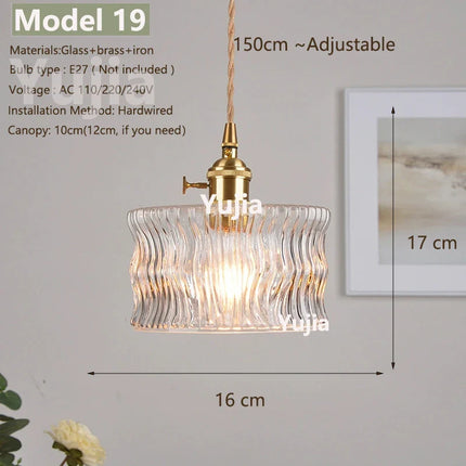 Suspension nordique en verre transparent et laiton, cordon réglable, lumière chaleureuse