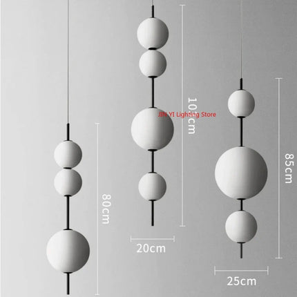 Suspension lustre verre blanc LED 4 têtes boule ronde design moderne
