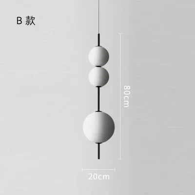Suspension lustre verre blanc LED 4 têtes boule ronde design moderne