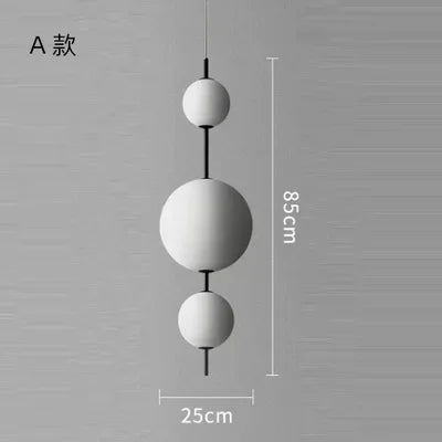 Suspension lustre verre blanc LED 4 têtes boule ronde design moderne
