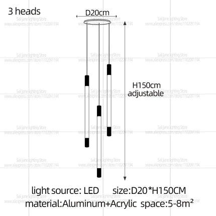 Suspension LED Moderne Longue en Aluminium pour Escalier et Salon avec Lumière Chaude