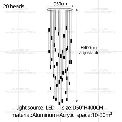 Suspension LED Moderne Longue en Aluminium pour Escalier et Salon avec Lumière Chaude