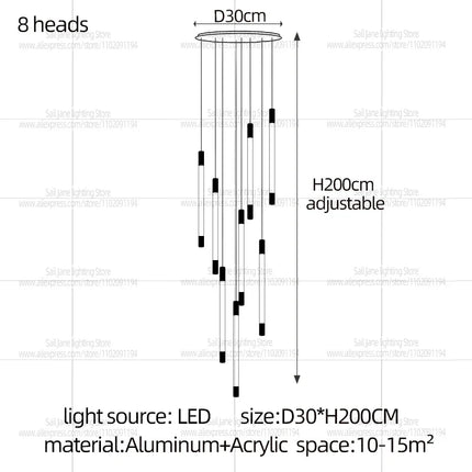 Suspension LED Moderne Longue en Aluminium pour Escalier et Salon avec Lumière Chaude