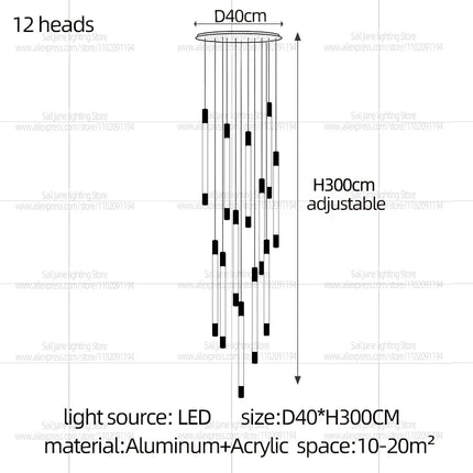 Suspension LED Moderne Longue en Aluminium pour Escalier et Salon avec Lumière Chaude