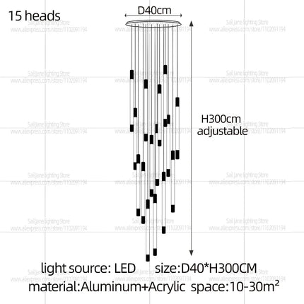 Suspension LED Moderne Longue en Aluminium pour Escalier et Salon avec Lumière Chaude