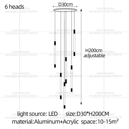 Suspension LED Moderne Longue en Aluminium pour Escalier et Salon avec Lumière Chaude