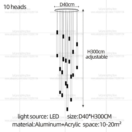 Suspension LED Moderne Longue en Aluminium pour Escalier et Salon avec Lumière Chaude