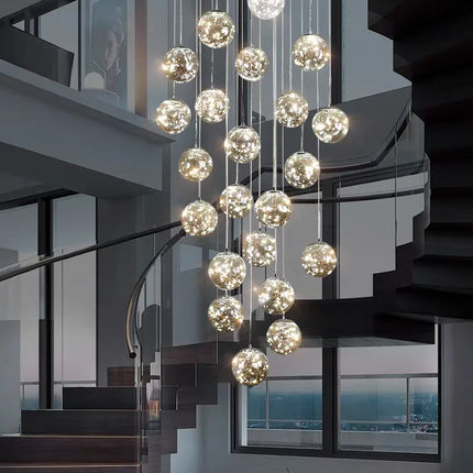 Suspension LED moderne boule de verre pour escalier et salon, lumière chaude dimmable