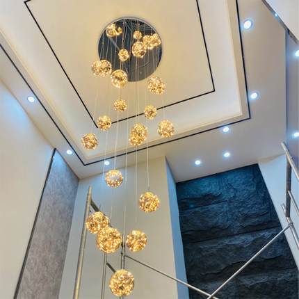 Suspension LED moderne boule de verre pour escalier et salon, lumière chaude dimmable