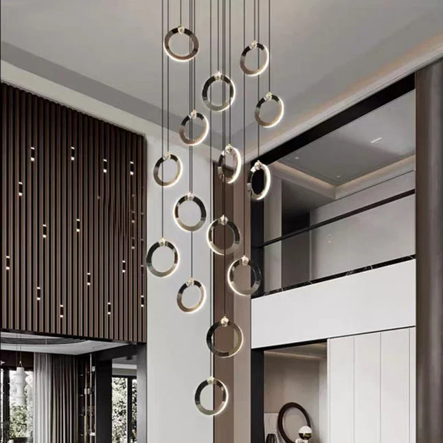 Suspension LED moderne en aluminium, éclairage d’intérieur chaleureux pour salon et escaliers