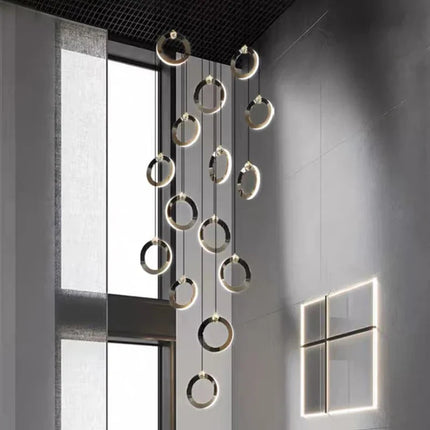 Suspension LED moderne en aluminium, éclairage d’intérieur chaleureux pour salon et escaliers