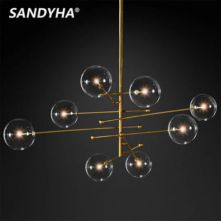 Suspension boule en verre design nordique noir et or LED pour salon et chambre
