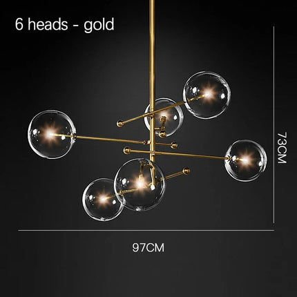 Suspension boule en verre design nordique noir et or LED pour salon et chambre