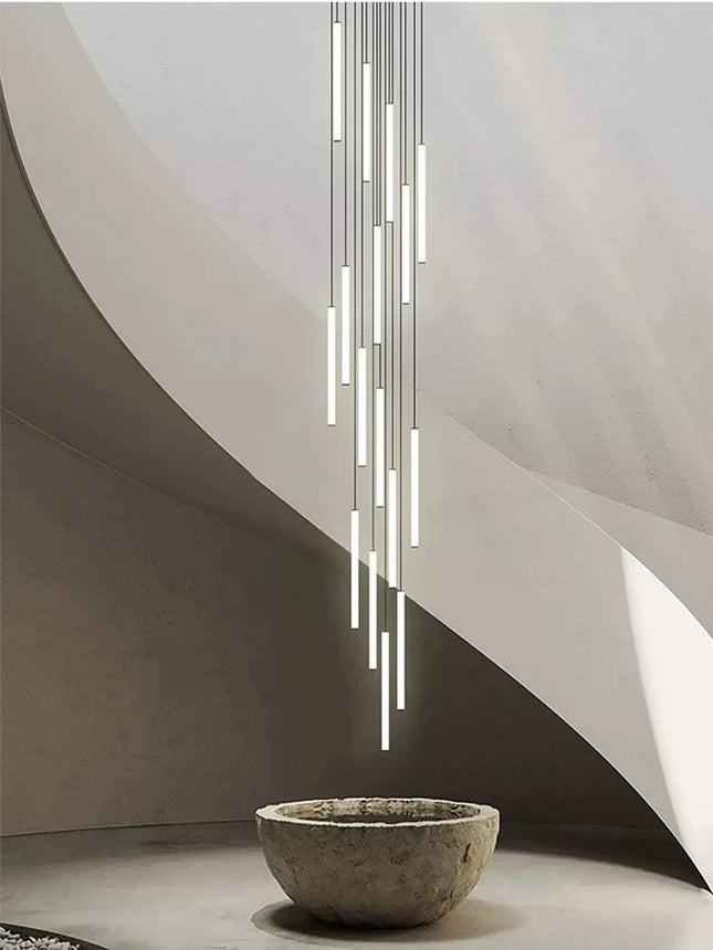 Suspension LED moderne luxe en aluminium et acrylique pour escalier et salon