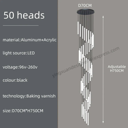 Suspension LED moderne luxe en aluminium et acrylique pour escalier et salon