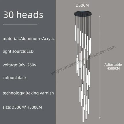 Suspension LED moderne luxe en aluminium et acrylique pour escalier et salon
