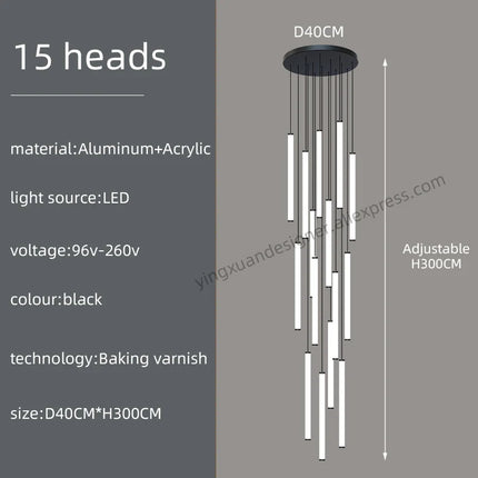 Suspension LED moderne luxe en aluminium et acrylique pour escalier et salon