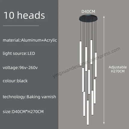 Suspension LED moderne luxe en aluminium et acrylique pour escalier et salon