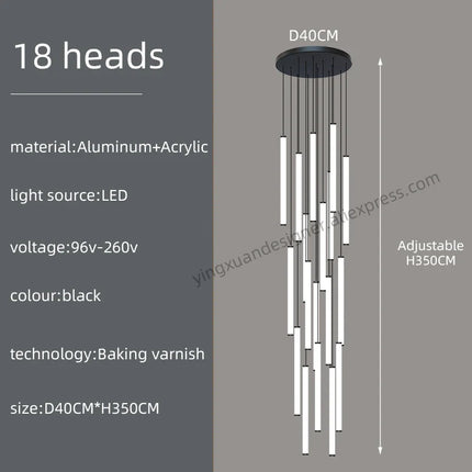 Suspension LED moderne luxe en aluminium et acrylique pour escalier et salon