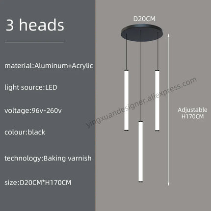 Suspension LED moderne luxe en aluminium et acrylique pour escalier et salon
