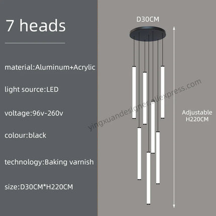 Suspension LED moderne luxe en aluminium et acrylique pour escalier et salon