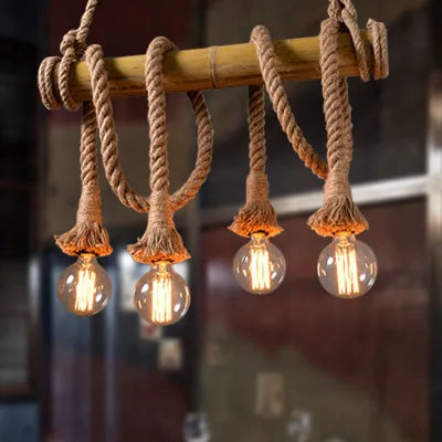 Suspension en bambou et corde chanvre, style vintage, luminaire décoratif