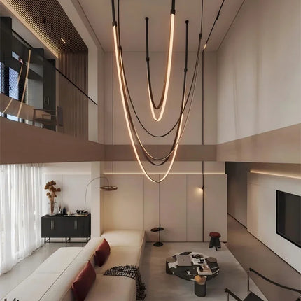 Suspension nordique design en cuir et acier inoxydable, lumière LED chaude variable