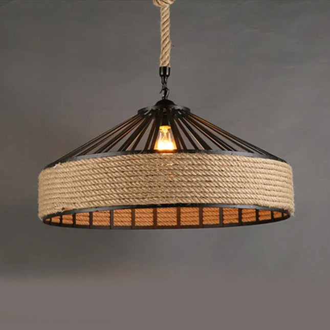 Suspension nordique vintage en corde de chanvre tissée, éclairage cosy 30/40/50 cm