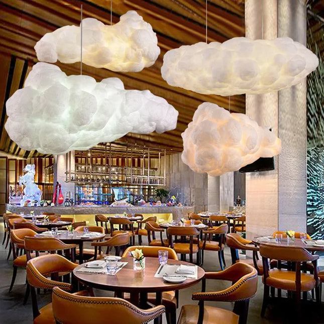 Suspension Nuage Flottant Blanc en Coton Spatial, Lumière Chaude Moderne