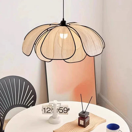 Suspension Lotus tissée main LED 3 couleurs crème style nordique moderne