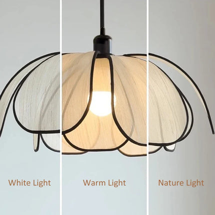 Suspension Lotus tissée main LED 3 couleurs crème style nordique moderne