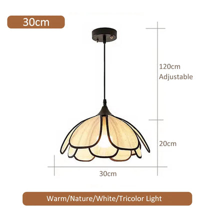 Suspension Lotus tissée main LED 3 couleurs crème style nordique moderne