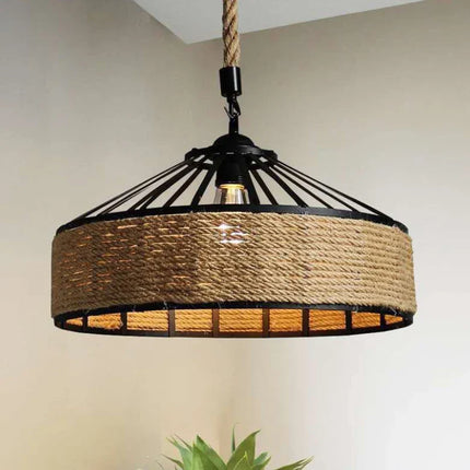Suspension pendentif corde chanvre style industriel rétro en fer