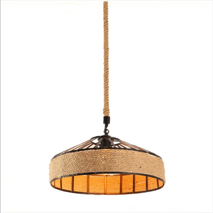 Suspension pendentif corde chanvre style industriel rétro en fer