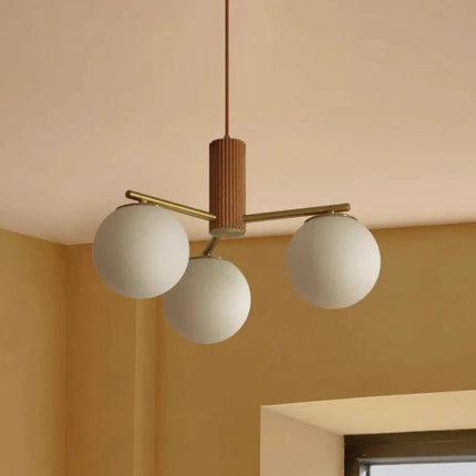 Suspension en bois de noyer japonais et verre dépoli ronde Wabi-sabi
