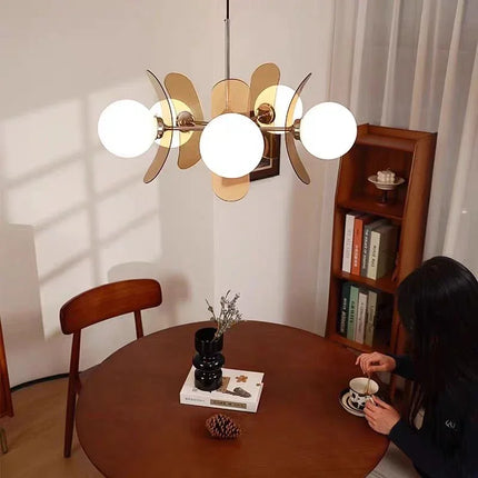 Suspension lustre rétro en verre brillant, lumière chaude pour intérieur