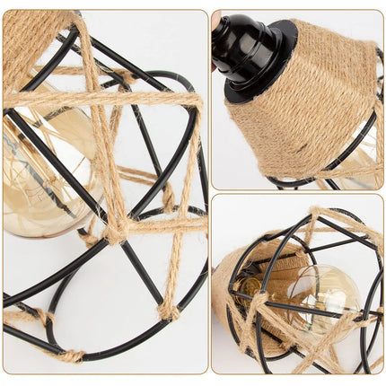 Suspension industrielle rétro en métal avec corde de chanvre et interrupteur, lumière chaleureuse