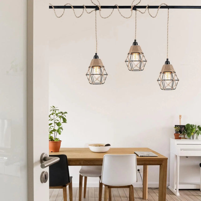 Suspension industrielle rétro en métal avec corde de chanvre et interrupteur, lumière chaleureuse