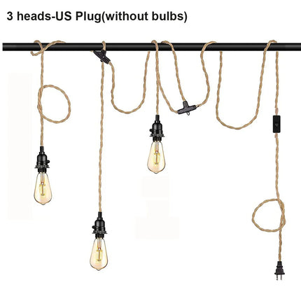 Suspension industrielle rétro en métal avec corde de chanvre et interrupteur, lumière chaleureuse