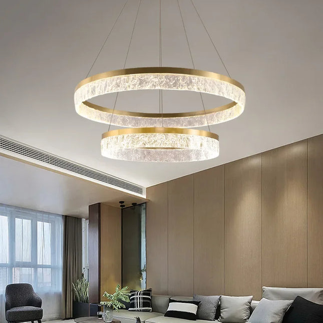 Suspension LED anneaux modernes en aluminium pour salon et salle à manger