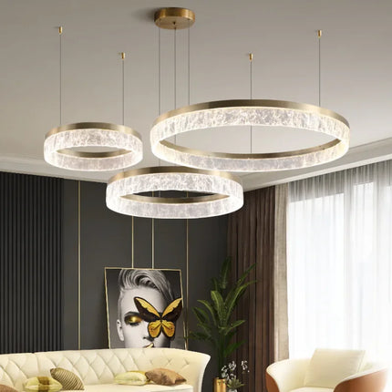 Suspension LED anneaux modernes en aluminium pour salon et salle à manger