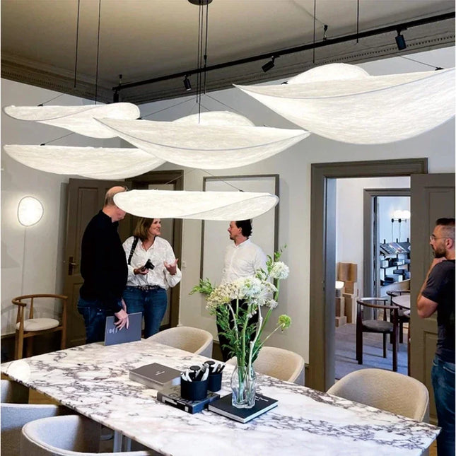 Suspension Wabi Sabi nordique en soie naturelle LED blanc modulable