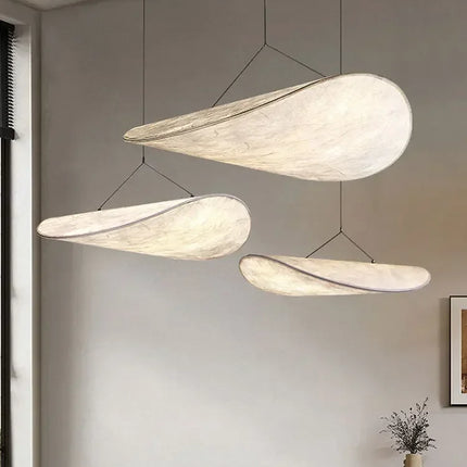 Suspension Wabi Sabi nordique en soie naturelle LED blanc modulable