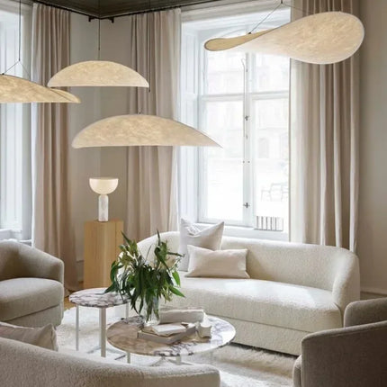 Suspension Wabi Sabi nordique en soie naturelle LED blanc modulable