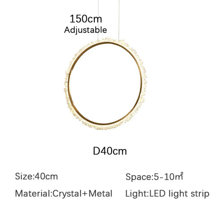 Suspension Lustre Cristal Nordique Moderne Anneau pour Salon et Chambre