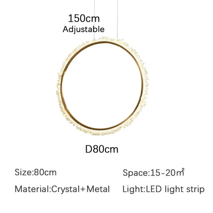 Suspension Lustre Cristal Nordique Moderne Anneau pour Salon et Chambre