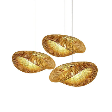 Suspension bambou tissé artisanale LED E27 pour ambiance chaleureuse