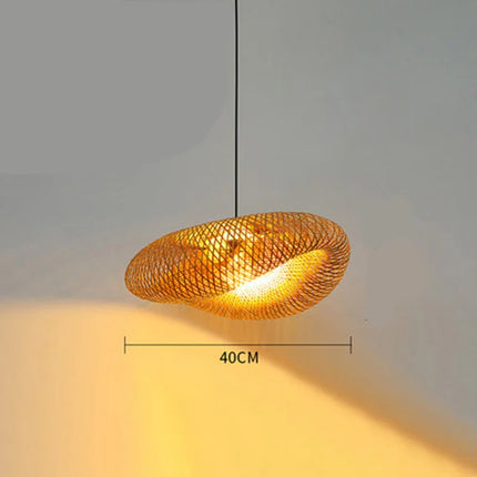 Suspension bambou tissé artisanale LED E27 pour ambiance chaleureuse