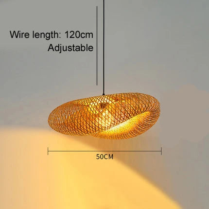 Suspension bambou tissé artisanale LED E27 pour ambiance chaleureuse